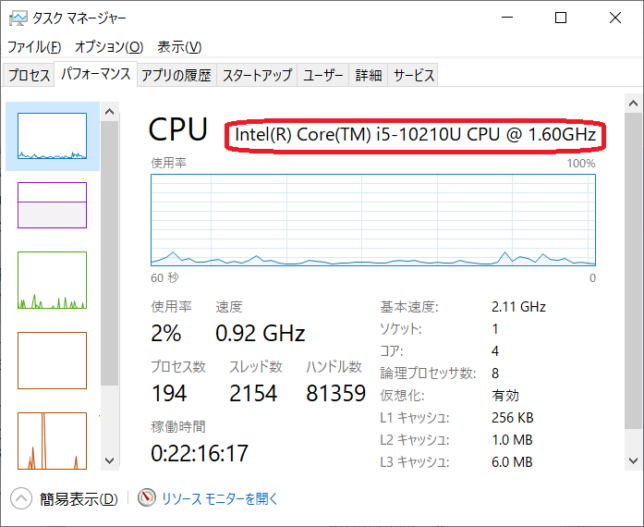 CPUの記載箇所